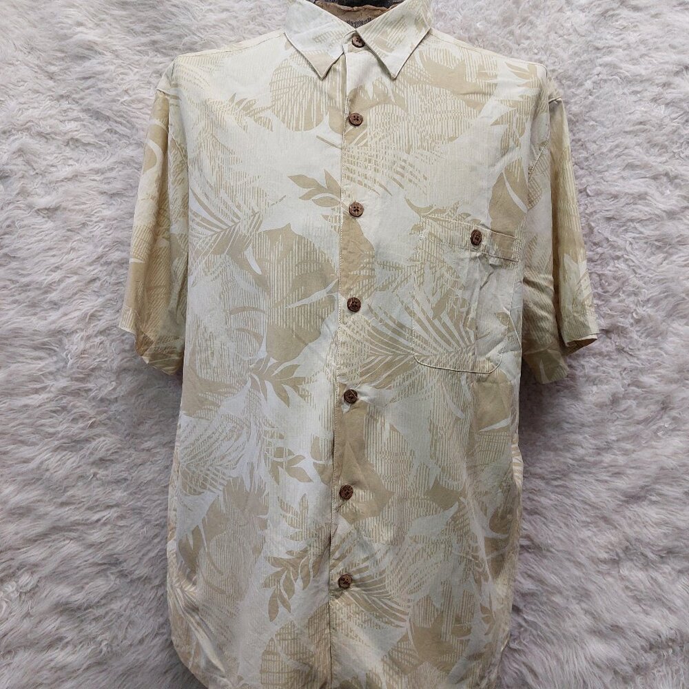 Caribbean Hawaiian Shirt Mens Silk Blend Beige Camp Tropical XL